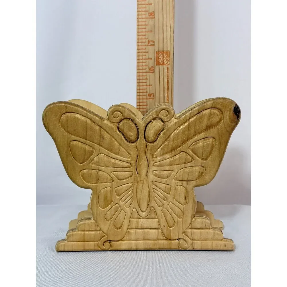 VTG Carved Wood Butterfly Napkin Letter Holder Table Stop Unfinished Paintable
